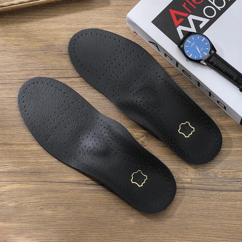 Genuine Leather Orthotic Insoles with Arch Support Breathable Shoe Inserts Plantar Fasciitis Heel Pain Relief Pads for Men Women