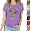 Women's Casual Carnival Print T-Shirt Round Neck Pullover Short Sleeve Top