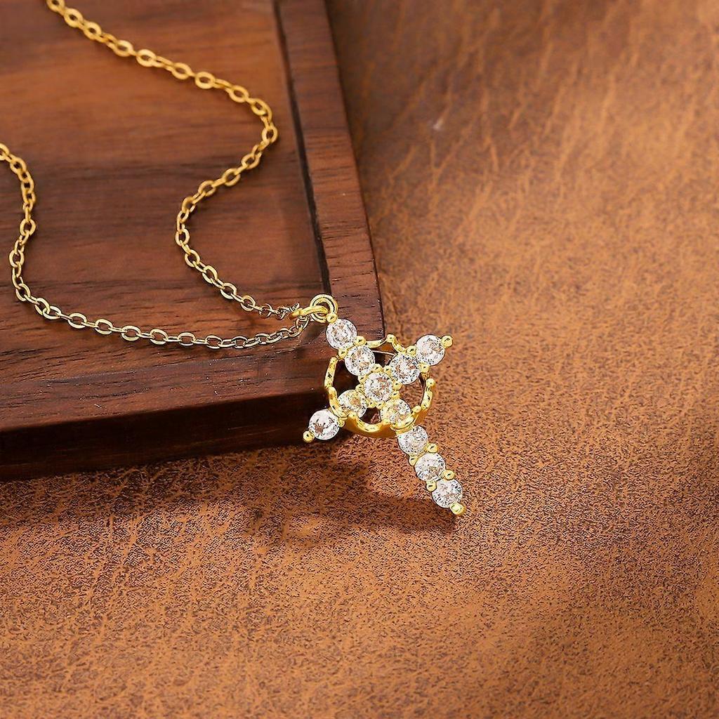 The Cr0ss With a crown Zircon 18k Necklace, Gift for Mom, Gift for Her