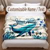 Fish Ocean Theme Soft Blanket Personalized Custom Name Text Print Warm Blanket Home Sofa Bedroom Decor