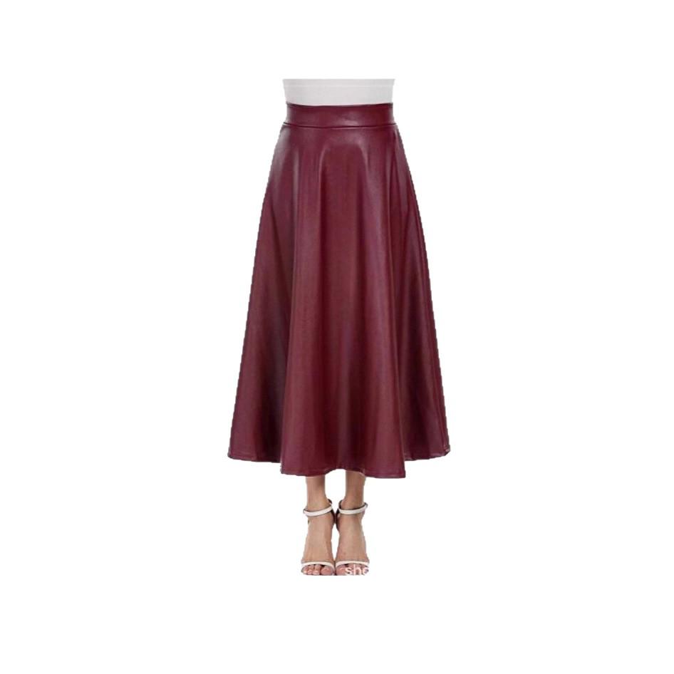 2025 European Early Spring Fashion High Waist Long Flare Leather Skirt for Women