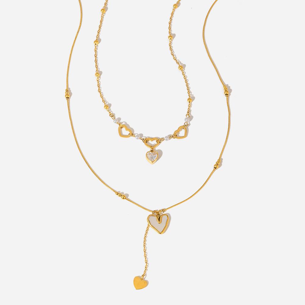 Sweet Wind Design Sense of Love Zircon Double Chain Necklace Accessories Sweater Chain Jewelry