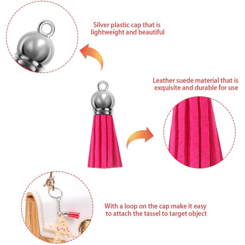 Tassels for Jewelry Making 48 pcs Leather Tassel Keychain Charms Bulk with 96pcs Jump Rings for Earrings for Key Chain C