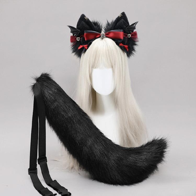 Cats Tail Adjustable Belt Cats Ears Hairband for Cosplay Halloween Party Anime Costume Accessories Soft Animal Tail