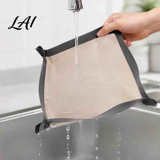 Heat Resistant Oven Liner Silicone Fiber Baking Mat with Button Non-Stick Safe Rectangle Tray Leakproof Reistant Snap to Form Kitchen Gadget