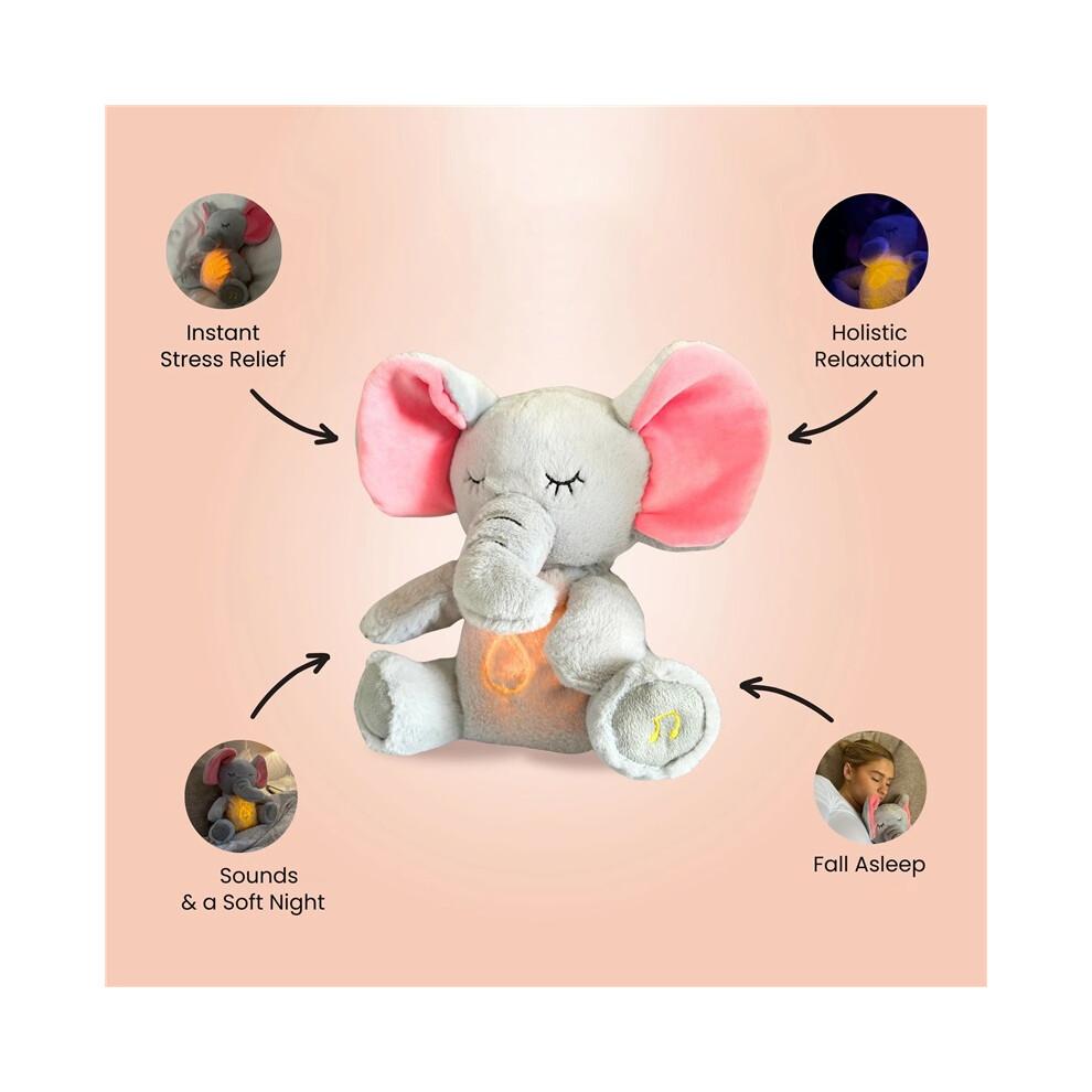 (Elefant, 26cm-32cm) 4 Modi Baby Atmung Beruhigendes Elefanten Plüschtier Spielzeug Schlafbegleiter Musik und Licht Puppe Sensorisches Stofftier Kinder Geschenk