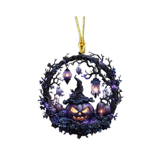 Halloween Pumpkin Witch Pendant Car Rearview Mirror Hanging Ornament 2D Flat Acrylic Bag Charm Festive Gift for Car Enthusiasts