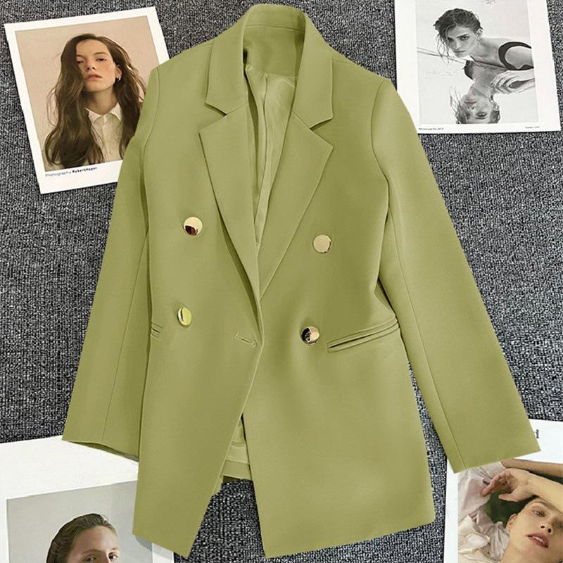 Damen Frühling Zweireiher Blazer in Uni Rot mit Knopfdetails