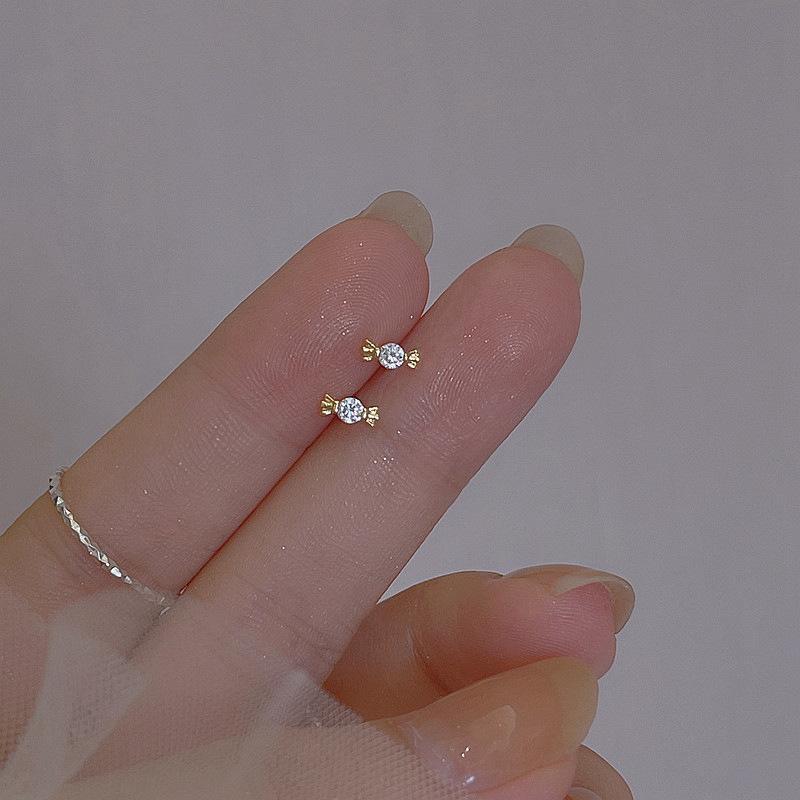 925 Sterling Silver Cute Crystal Sweet Candy Stud Earrings For Woman Christmas Gifts Piercing Jewelry Aretes De Mujer Gift