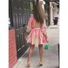 Women's Colorful Striped V-neck Dress with Belt Long Sleeve V-neck Casual Short Dress