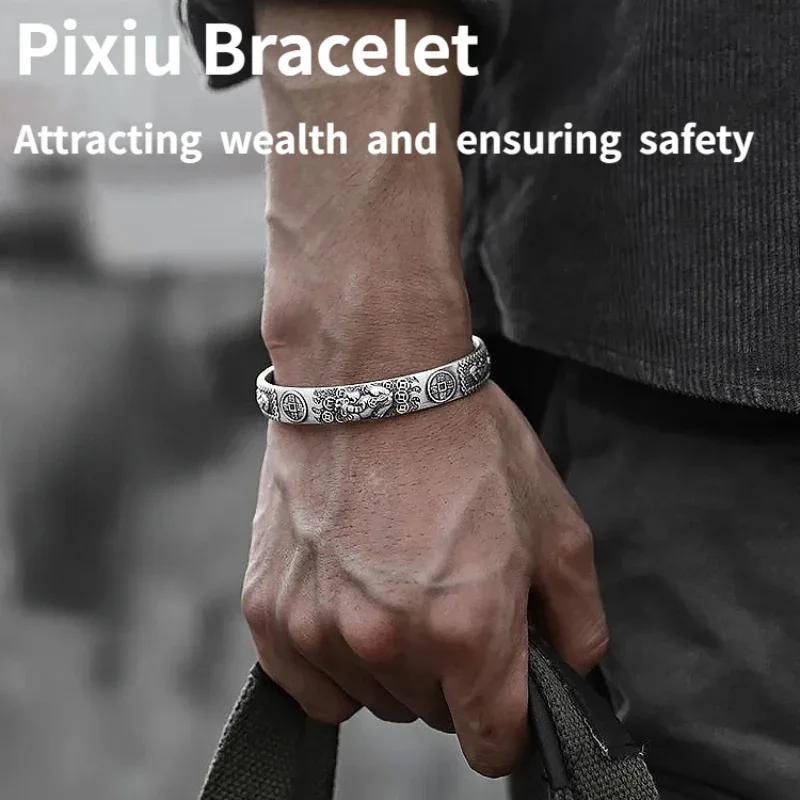 Thailändisches Silber Reichtumstransfer Pixiu Kupfermünze Herrenarmband mit dominanter männlicher und weiblicher Persönlichkeit Herz Klassisches Armband