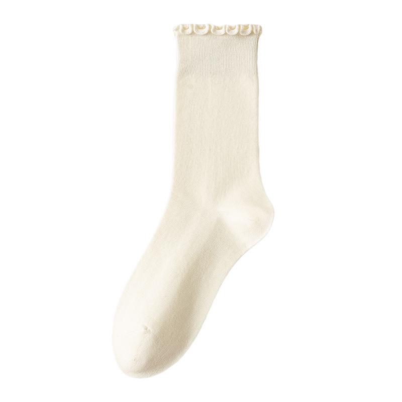 Women's Mid-Calf Lace Pile Socks - Korean Wood Ear Edge, Perfect for Loafers, Y2K Style