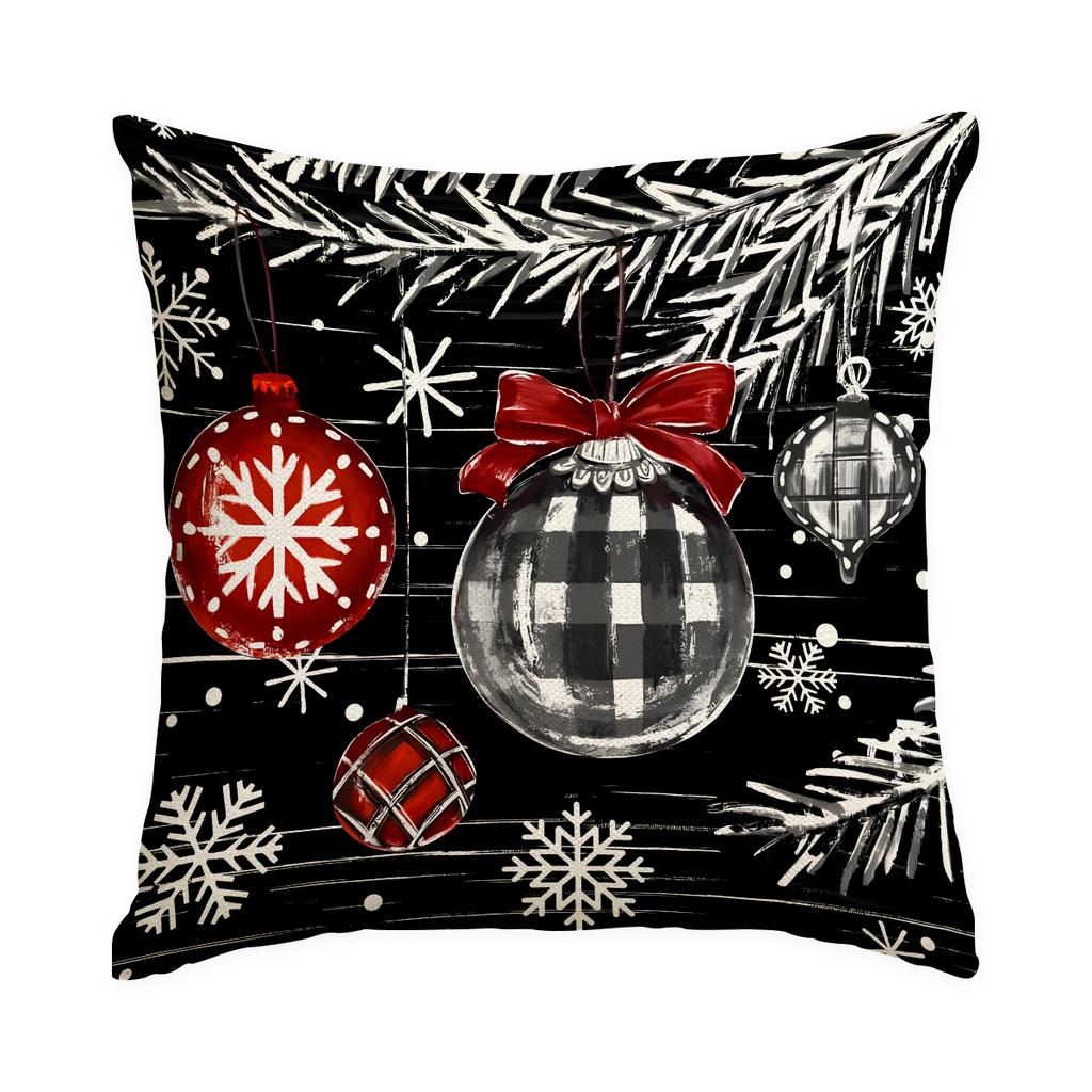 1/4Pcs Black Christmas Pillowcases, Bow Christmas Balls, Christmas Tree Print Design Cushion Covers, Christmas Decorations