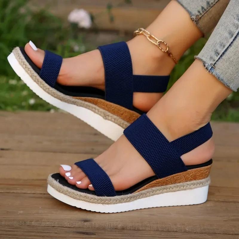 2025 New Fashion Women's Wedge Heeled Fashion Sandals, Summer Fish Mouth Loose Set Foot Platform Sandals