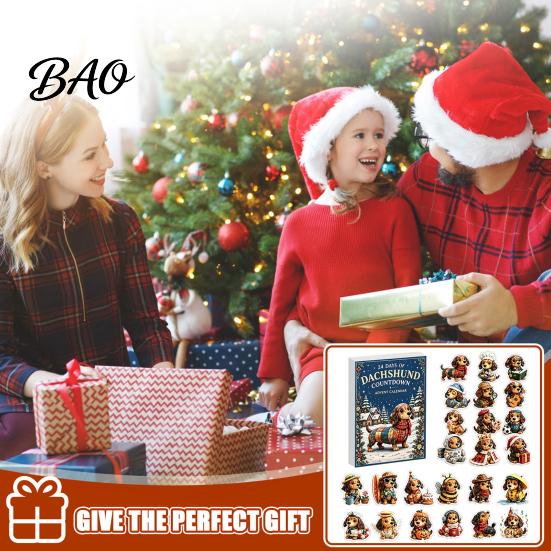 Christmas Tree Decorations 24 Days Dachshund Advent Calendar with Acrylic Pendants, Countdown for Gift Box Set Holiday Decorations, Cute Hanging
