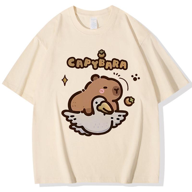 Funny Capybara Printed T Shirt Men Women Vintage Summer Short Sleeve T-shirt 90s Gothic Tshirt Casual EU Size Tees Tops Clothes
