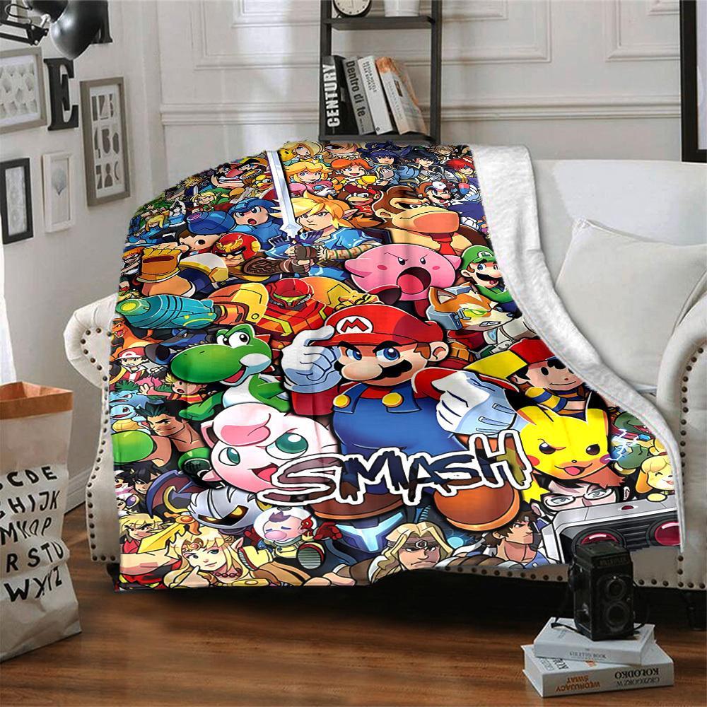 1pc Mario Gamer Gaming Flannel Blanket, Soft Skin Friendly with Digital Printing, Various Sizes Available for Family, Friends, Birthday