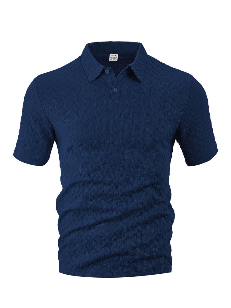 Men's clothing European and American summer thin breathable perspiration loose casual solid color jacquard cloth men's short-sleeved Polo shirt