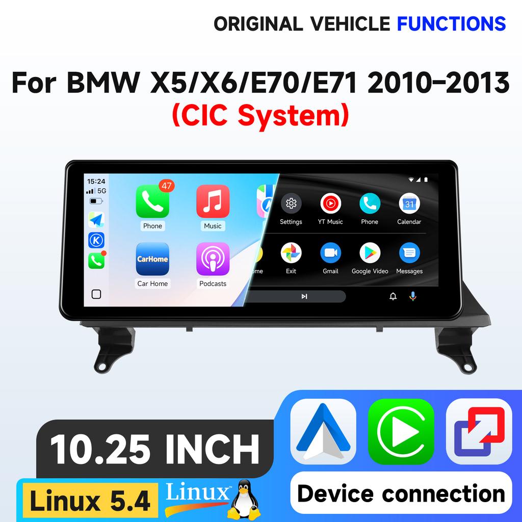 Hizpo 12.3'' Wireless CarPlay Android Auto Car Multimedia Screen For BMW X5 E70 X6 E71 2010-2013 CIC System Touch Display Airpli
