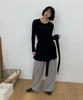 RONRON Drop Waist Frill Long Sleeve Black