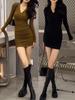 Korean Style V-Neck Slim-Fit Elegant Hip-Hugging Base Layer Dress for Women, New Autumn/Winter Arrival