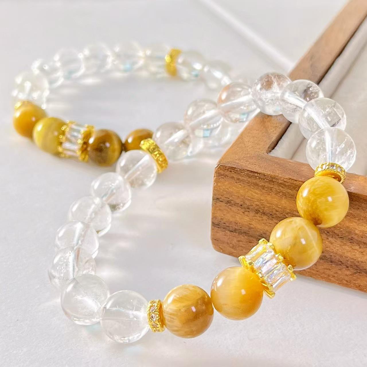 Retro Natural White Crystal Tiger S Eye Stone Design Bracelet Bracelet.