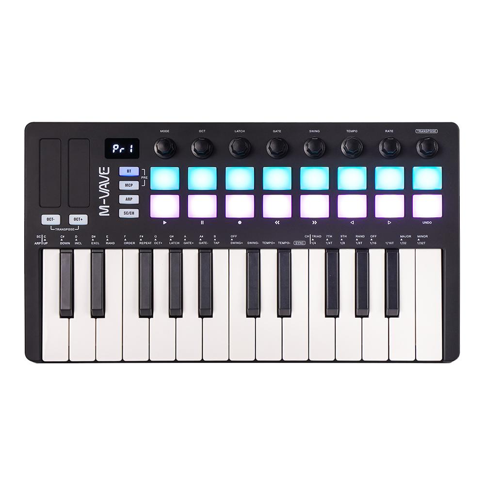 M-VAVE SMK-25 II 25 Key MIDI Controller Keyboard USB Mini 16 RGB Drum Pads 8 Knobs with Music Production Software Included