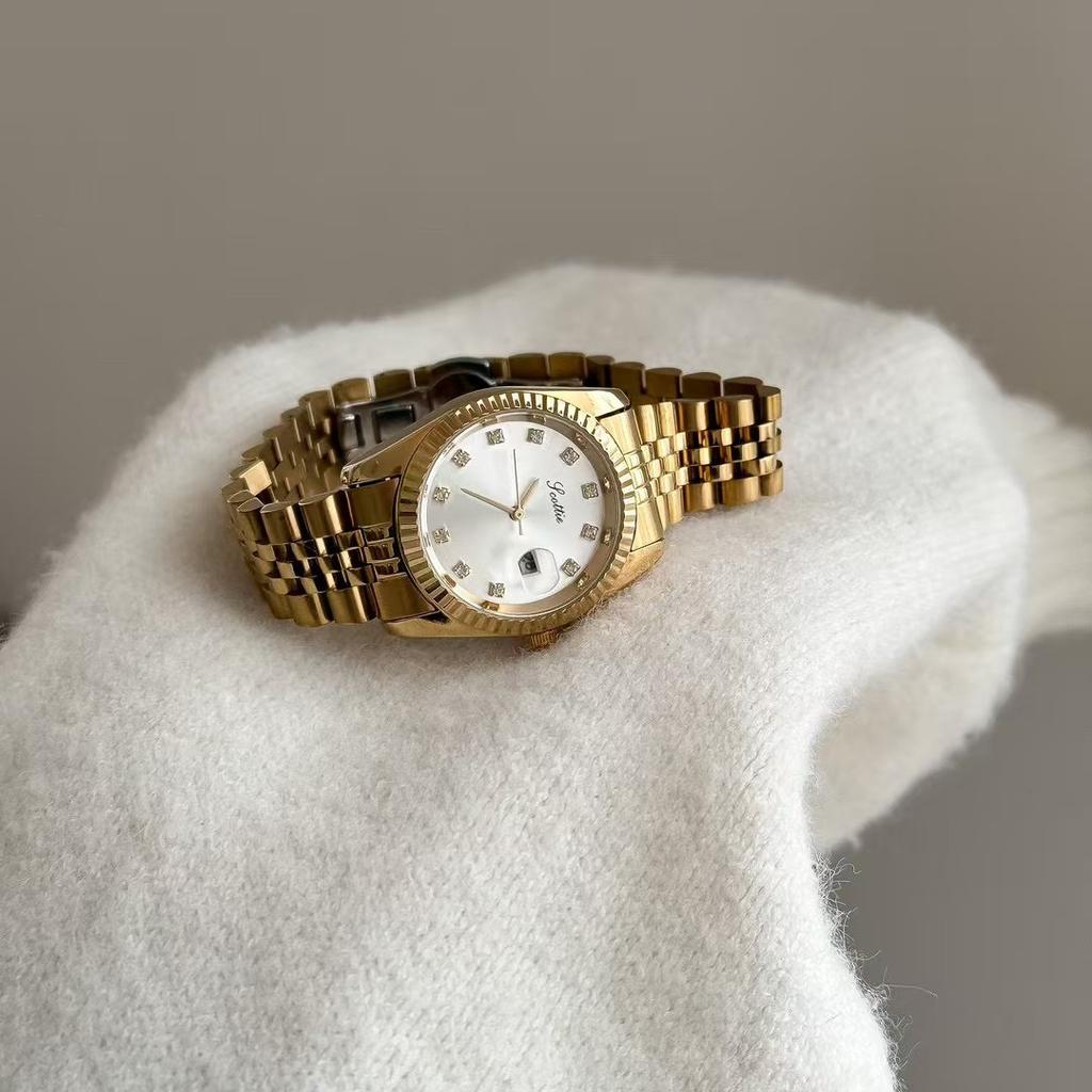 Shi Gaudi's simple and atmospheric solid steel belt women's watch with calendar women's watch business high-value watch women