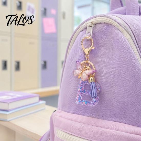 Talos Purple Series Keychain Pendant, Sequins Star Initial Letter Charm Key Chain with Butterfly Tassel Design, A-Z Holder for Bag Purse Backpack