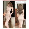 [Roseelynn] sexy one piece ladies spring summer tight dress knit chest enhancement chest sleeveless date