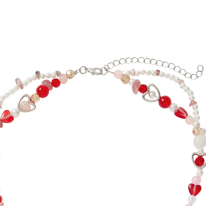 Słodki naszyjnik choker z zawieszką w kształcie truskawki ze sztucznych pereł Y2K Koralikowy łańcuszek Obojczyk Podwójny naszyjnik dla kobiet Biżuteria boho