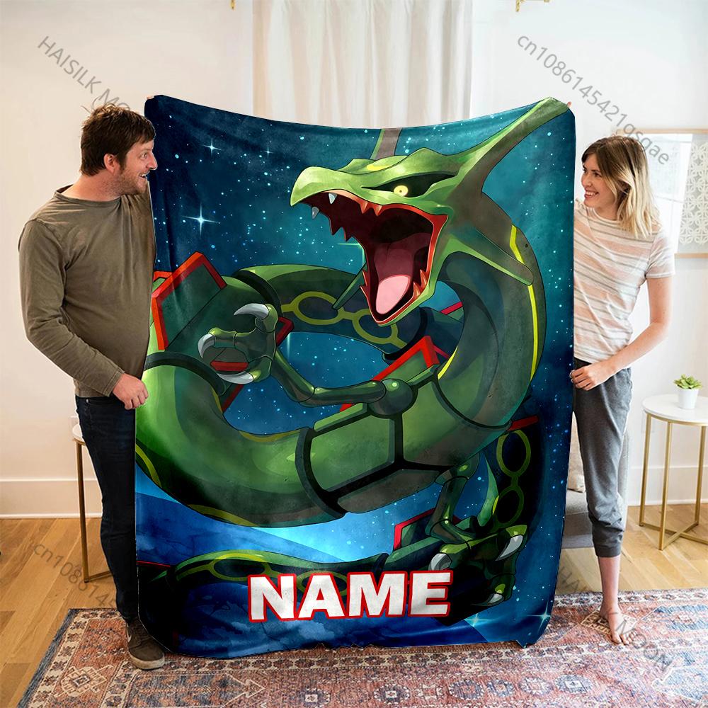 Pokemon Rayquaza Printed Blanket with Name or Text- Ultra Soft & Cozy Gift Present,Warm Lightweight Throw for Bed,Couch & Travel