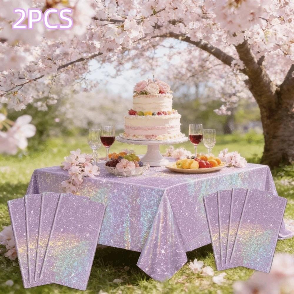 2Pcs Thickened Disposable Laser Tablecloth Iridescent Effect Birthday Tablecloth  Bachelorette Party