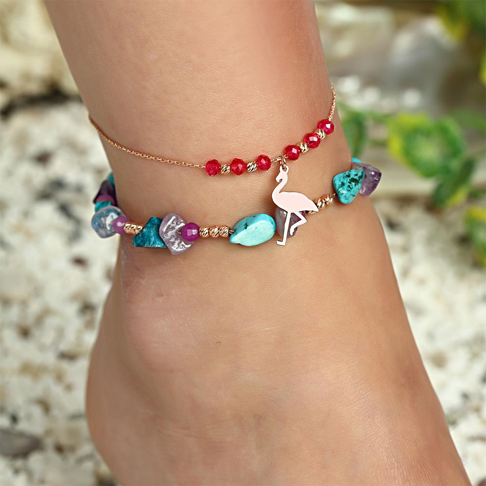 Buy Fine 925 Sterling Silver Filamingo Jewelry Rose Gold Plated Anklet