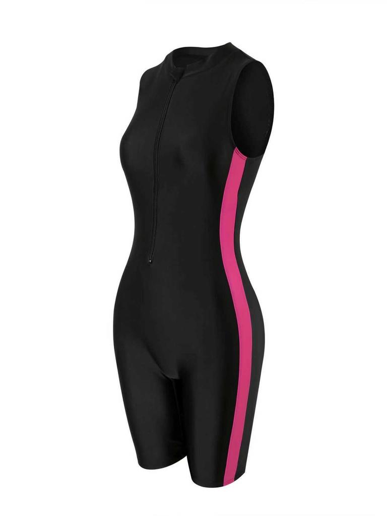 European and American Women's Slim-Fit One-Piece Zipper Swimsuit: Five-Point Pants for Diving & Surfing