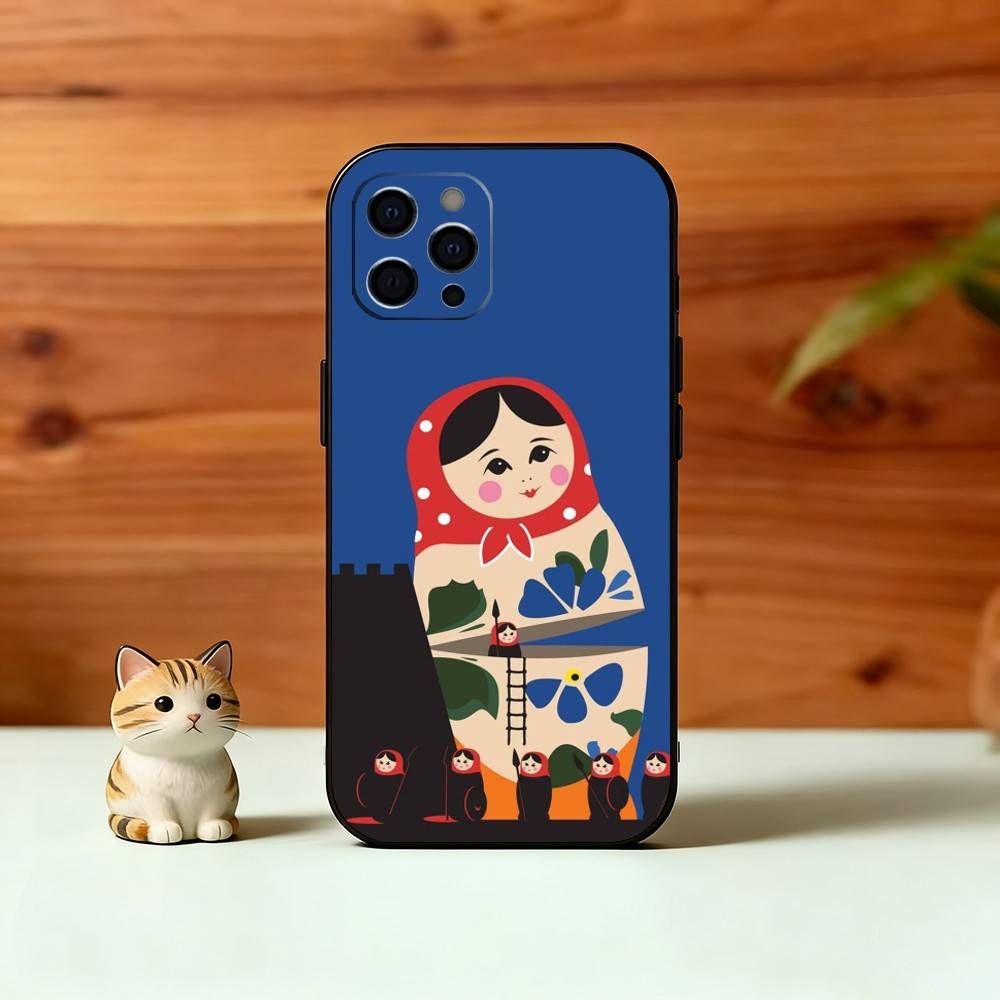 Adorable Russian Folk Art Doll Phone Case For iPhone 17, 16,15,14,13,12,11 Plus,Pro Max, Others Soft Black Cover