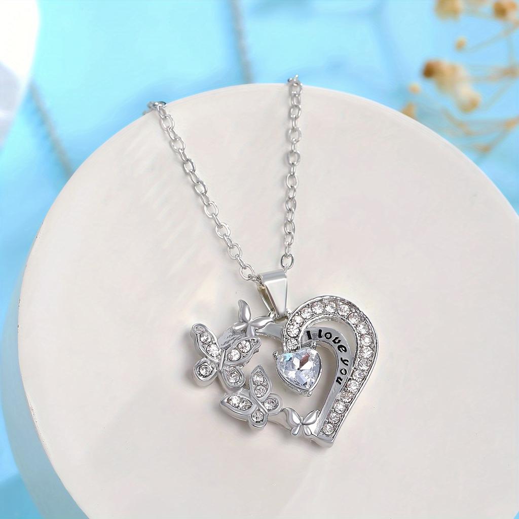 1PC Fashion Love Butterfly Micro-set Rhinestone L Love You Simple Necklace Alloy Electroplating Pendant