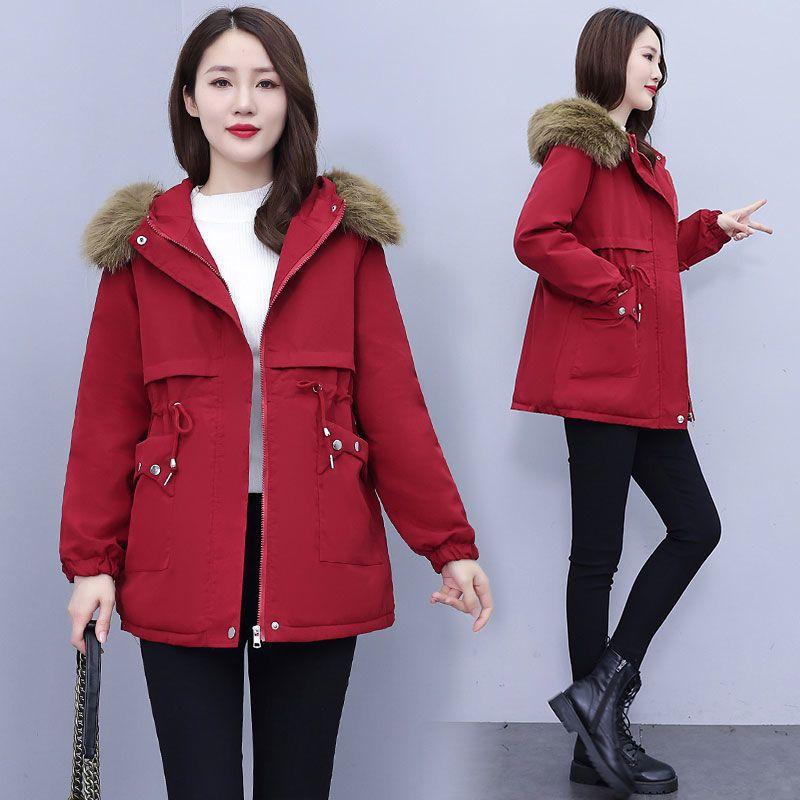 Parker Mid-length Padded Jacket Winter Women's Loose Plus Velvet Padded Jacket Lamb Down Padded Jacket Thickened Jacket