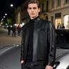 Futing Men's Lambskin Stand Collar Biker Jacket