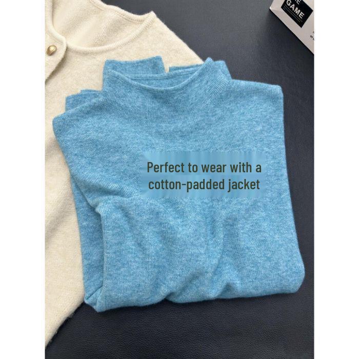 Soft Chewy Light Apple Green Women's Half-High Collar Long Sleeve Knit Sweater for Autumn/Winter