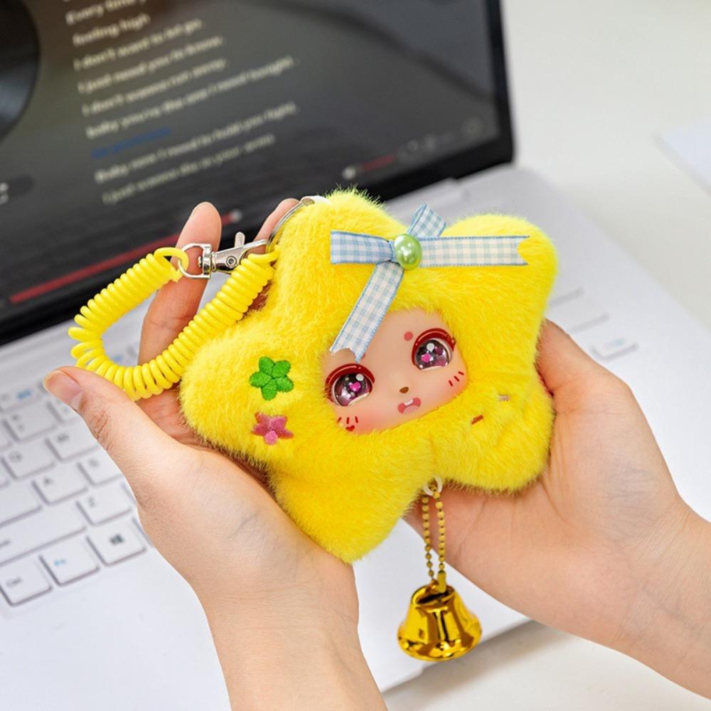 Cartoon Design Lucky Star Plush Keyring Rubber Plush Face Doll Stuffed Plush Toy  Kids