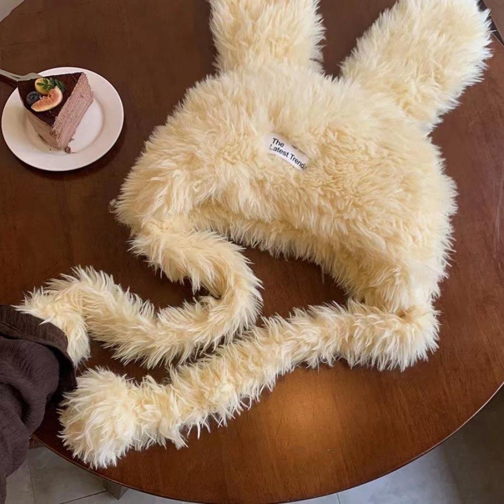 

Милая пушистая шапка-зайчик с длинными кроличьими ушами, зимняя шапка-бини, забавная женская плюшевая шапка, лыжная