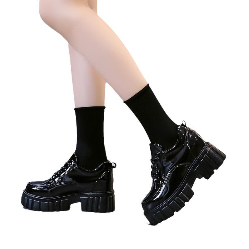 Pantofi mici din piele cu talpă groasă în stil britanic, cu înălțime interioară crescută, pentru femei, versatili, cu toc înalt gros, pantofi jk de primăvară și toamnă, pantofi de modă