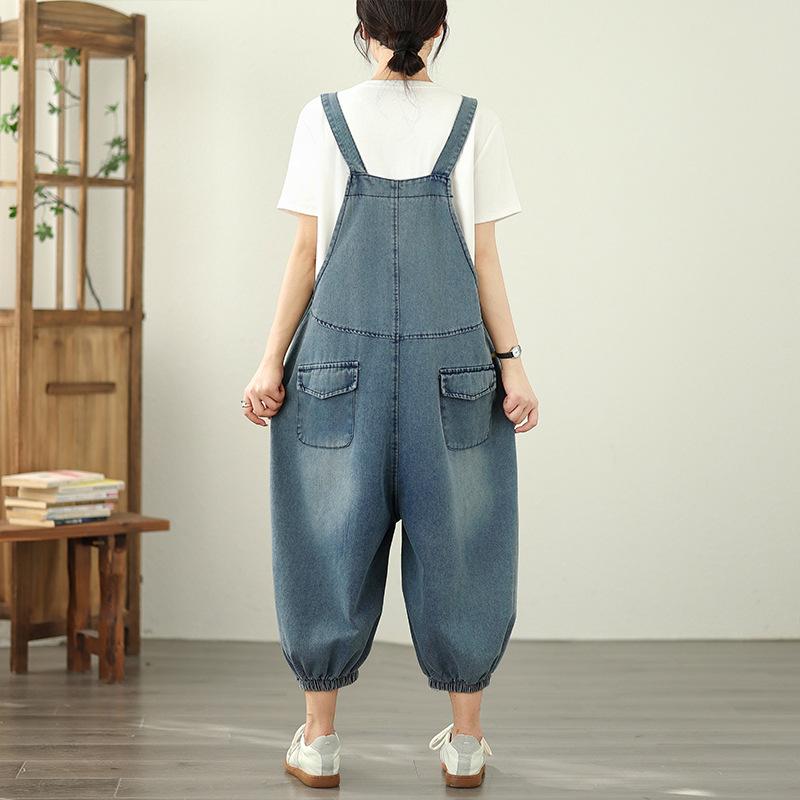 Tuta in Denim 2025 Nuova Larga Casual Moda Decalcomania Tuta in Denim a 7 Punti Streetwear Femminile Pantaloni Jeans Casual da Donna