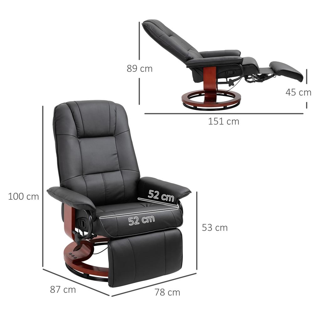 Reclining Swivel Chair With Footrest Black