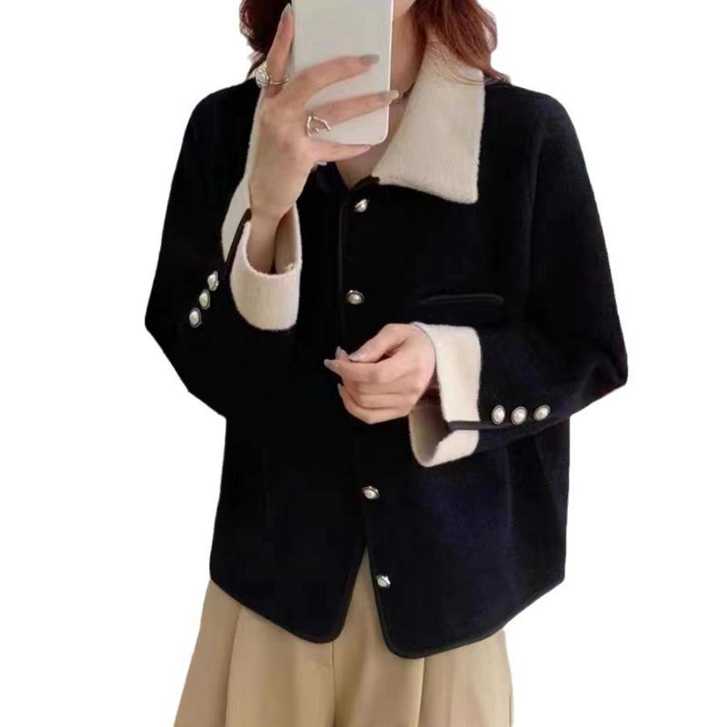 Autumn and Winter New Women's Fresh Double-sided Woolen Tops Color Matching Casual Fashion Short Woolen Imitation Mink Jackets Trendy