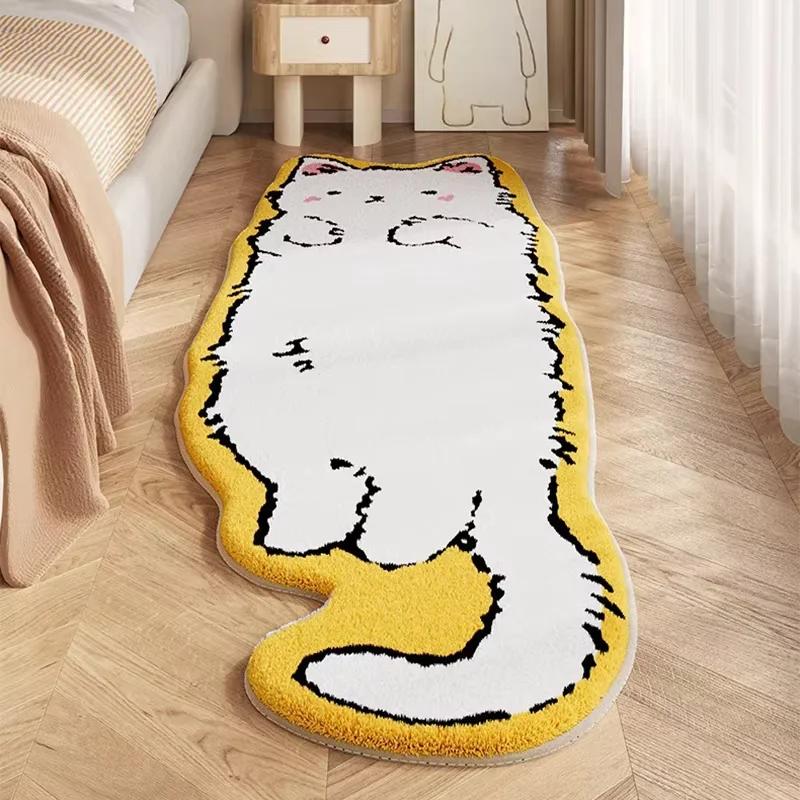 VIKAMA Cartoonish Cute Cat Bedroom Carpet, Living Room Sofa Cushion, Soft and Fluffy Long Strip Bedside Blanket, Home Decoration
