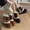 Snow Boots Women's 2026 New Winter Thick-soled Belt Buckle Medium Tube Fluffy Boots Warm Cotton Shoes Versatile Short Boots