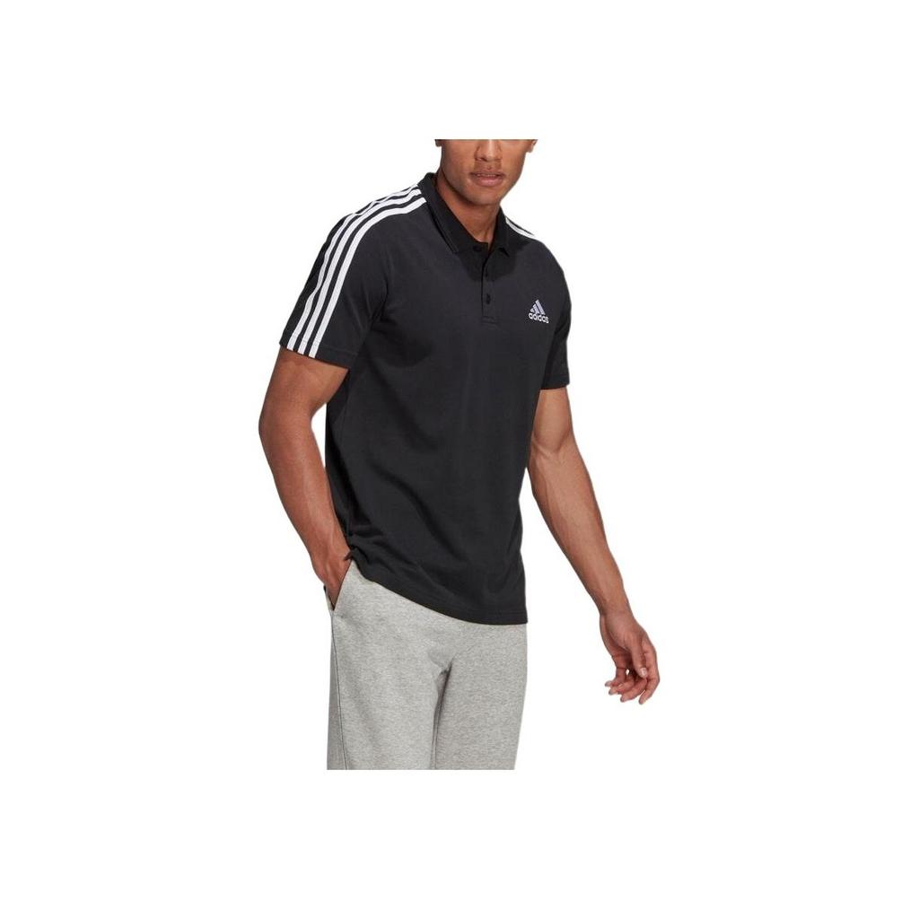 Adidas FW22 Solid Color Logo Print Striped Short Sleeve Polo Shirt Men Tops Black GK9097