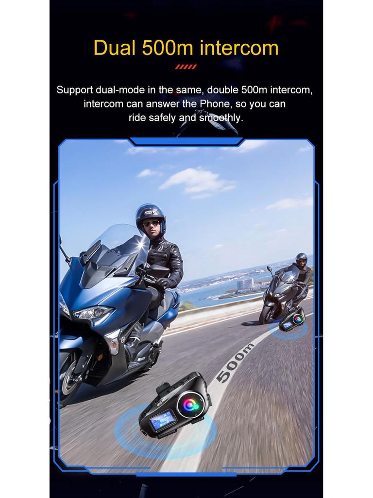 Q58MAX Bluetooth Helmet Headset: Music Sharing, LCD, FM Intercom, MP3 Mixing